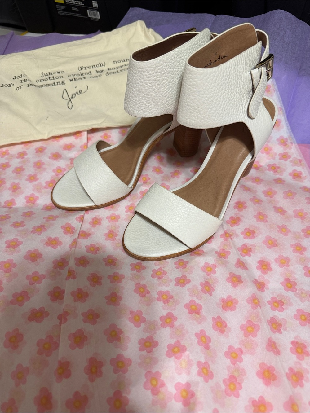 Joie Ivory Pebbled Leather Block Heel Sandal
